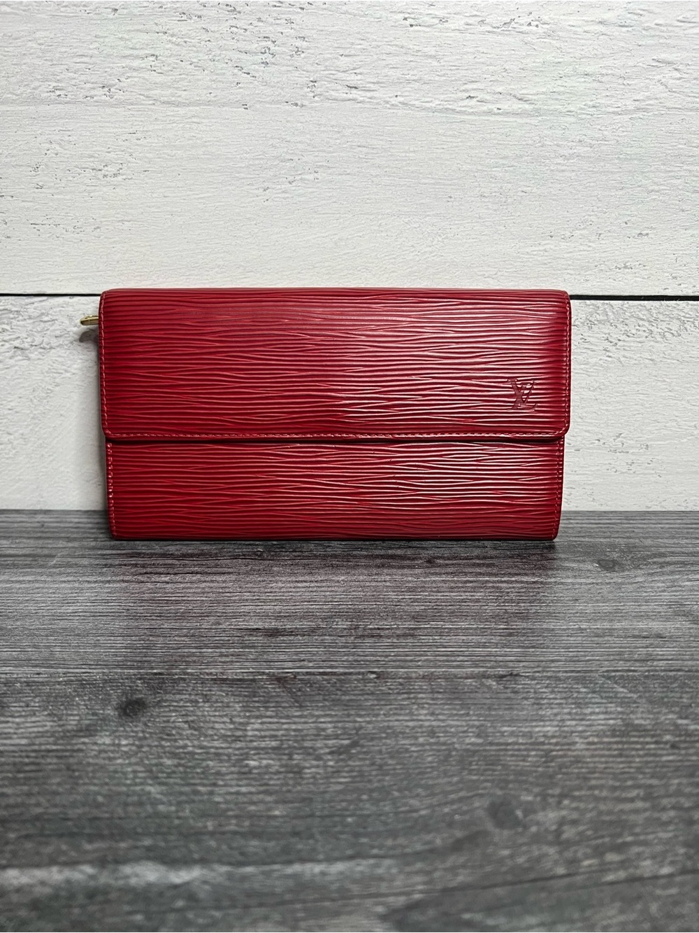 Authentic Louis Vuitton Red Epi Leather Sarah Wallet
